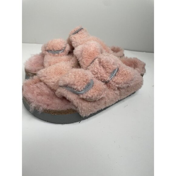 Birkenstock Arizona Teddy Shearling Platform Sandals Pink Big Buckle 36 US 5 NWT - Picture 2 of 7